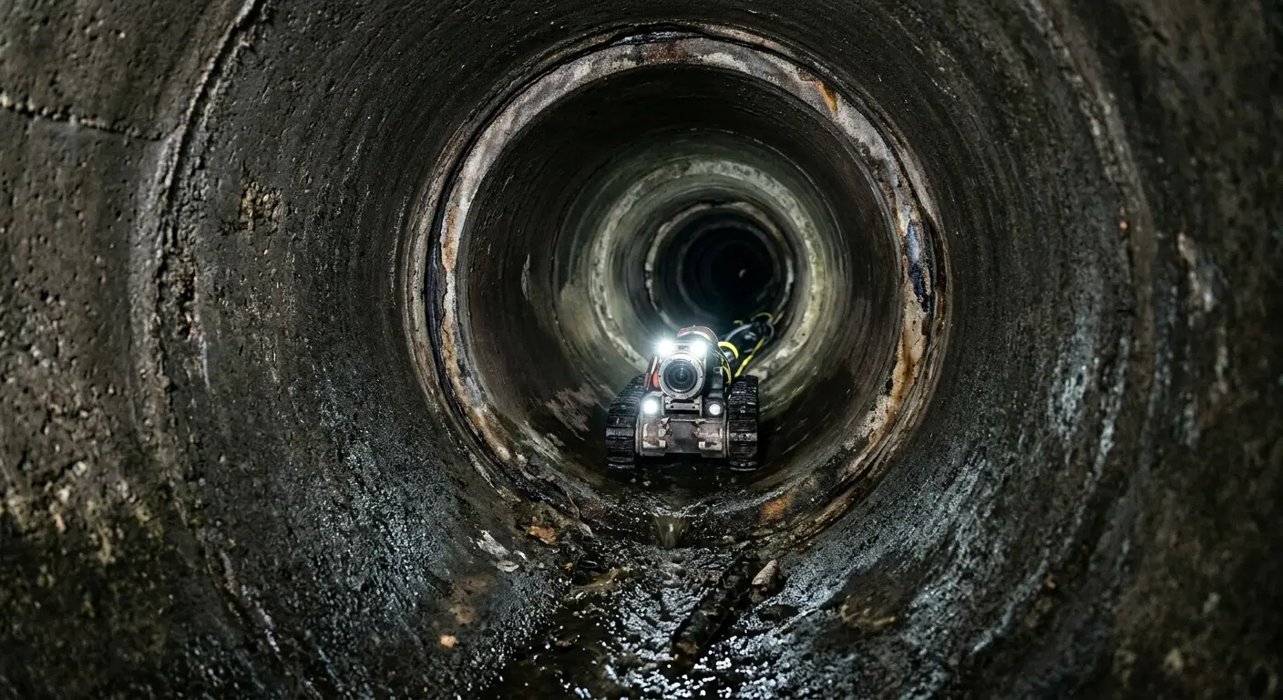 Robotic sewer camera inspecting pipe interior for Sewer Line Cleaning in Moody